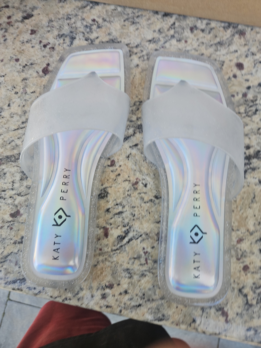 Katy Perry Collections Iridescent White Slide Sandals